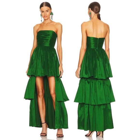 Lovers and Friends Michie Strapless Maxi Dress Tiered Ruffle Party Green Size XS - Picture 1 of 11